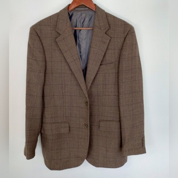 Bellissimo Blazer 40R Brown Windowpane 100% Wool Sport Coat Jacket - Picture 1 of 12